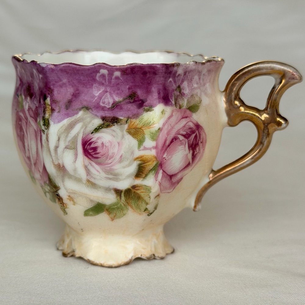 Antique Gold Shafford Japan Lusterware Demitasse Teacup Gilt Rose Footed Mini
